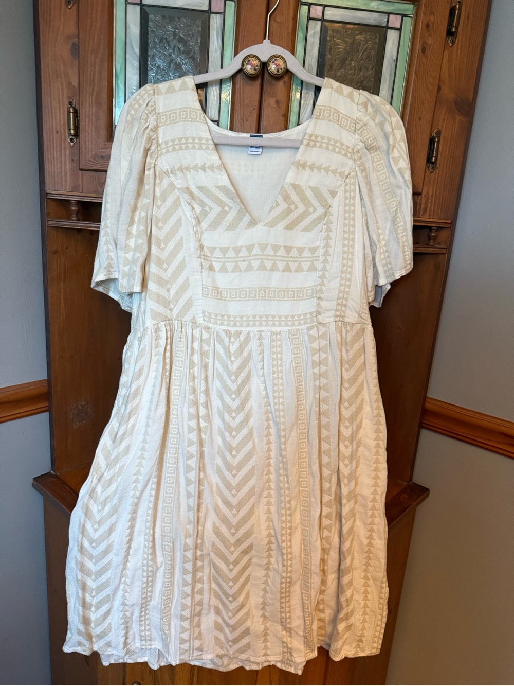 Old Navy Jacquard Mini Swing Dress MT Geometric Embroidery